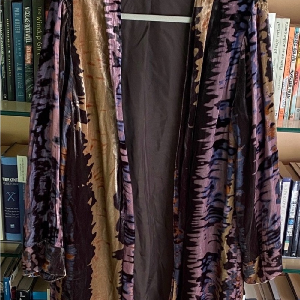 Johnny was medium velvet Multicolor watercolor Open Front velvet kimono jacket